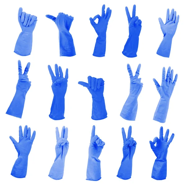 Blaue Handschuhe gestikulieren Zahlen isoliert auf weiß — Stockfoto