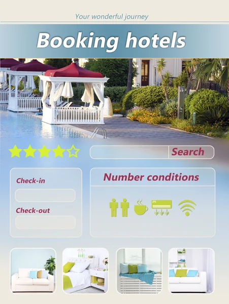 De interface van het aanrakingsscherm. Boeken van hotels — Stockfoto