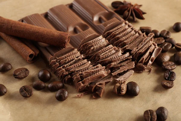 Chopped chocolate on parchment — Stock Photo, Image