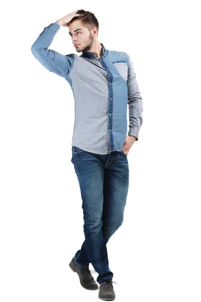 Hombre de camisa azul y jeans — Foto de Stock