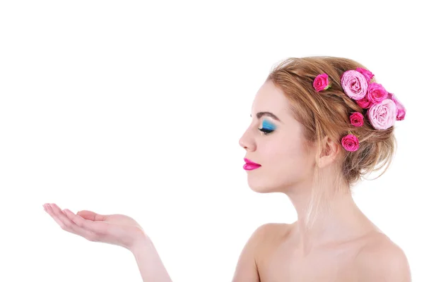 Young woman with flowers — Stock Photo, Image