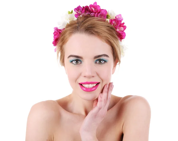 Mujer joven con flores — Foto de Stock