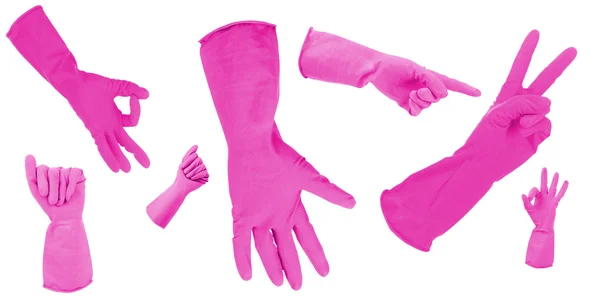 ピンクの手袋が白で隔離の数字を身振りで示すこと — ストック写真