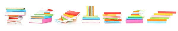 Diferentes composiciones con libros coloridos aislados en blanco en collage — Foto de Stock