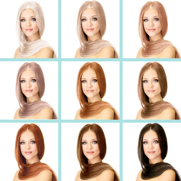 Concept of coloring hair. Portraits of beautiful woman with long hair — Stock Photo, Image