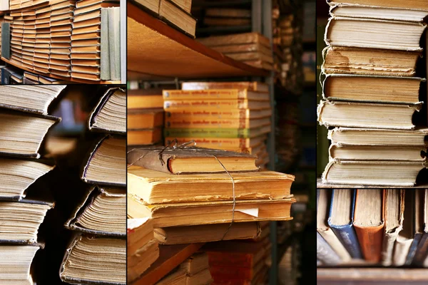 Viele verschiedene Kompositionen mit Büchern in Collage — Stockfoto