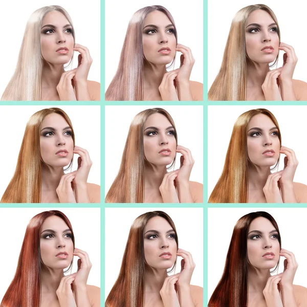 Pojęcie farbowanie włosów. Portrety piękna kobieta z długimi włosami — Zdjęcie stockowe
