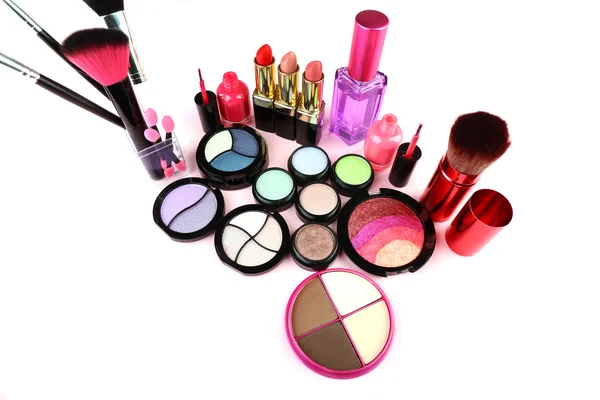 Set of decorative cosmetics on light colorful background — Stock Photo, Image