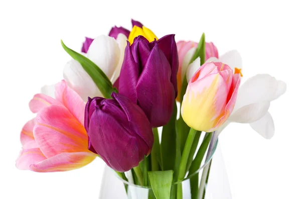 Fresh bouquet with tulips and crocus isolated on white — Stock Photo, Image