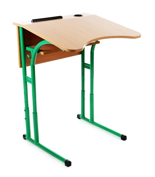 Dřevěný psací stůl izolované na bílém — Stock fotografie