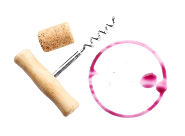 Wine stains, corks and corkscrew — Stock Photo, Image
