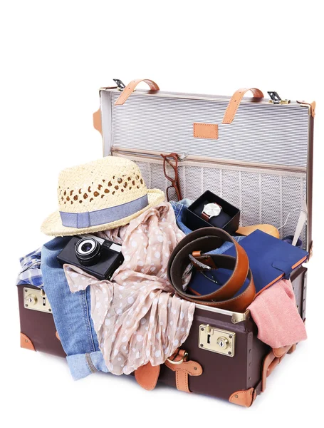 Koffer packen für die Reise isoliert weiß — Stockfoto