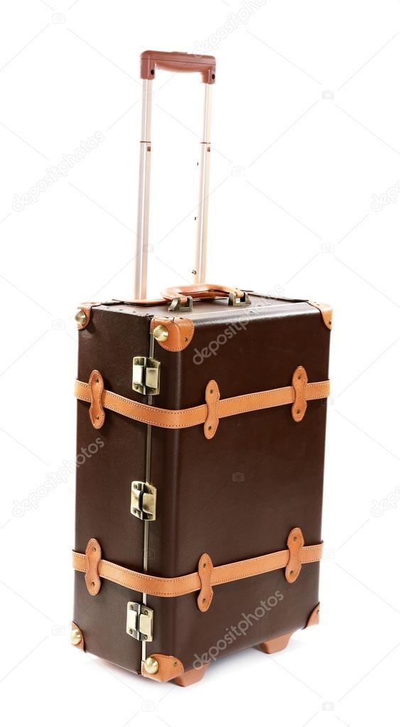 white and tan suitcase
