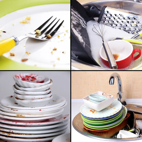 Collage of dirty dishes — Stock Photo, Image