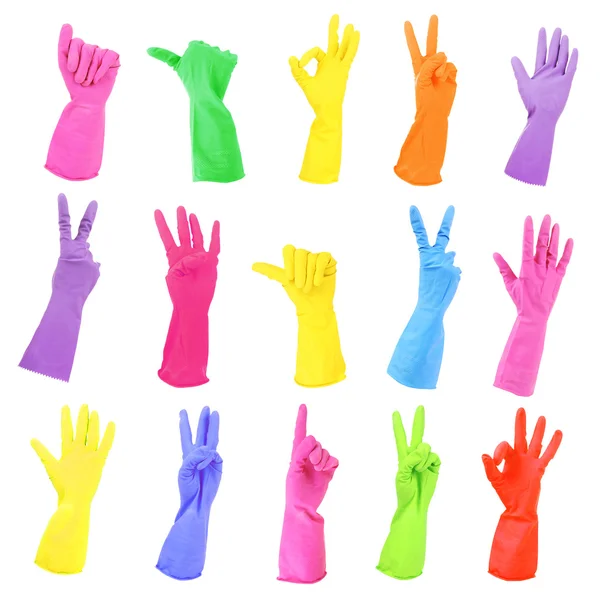 Colorful gloves gesturing numbers isolated on white — Stock Photo, Image