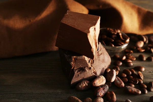 Still life with set of chocolate with coffee grains, closeup — Stock Photo, Image