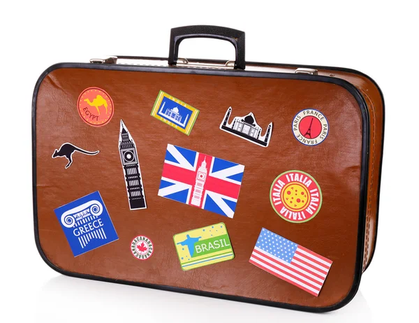 Koffer met stickers — Stockfoto