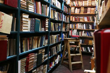 Pek çok kitap kütüphane içinde bookshelf