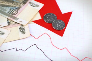 Para ve grafik belgesi üzerinde kırmızı ok kapat