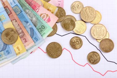 Grafik belgesi üzerinde para yakın çekim