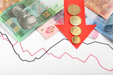 Para ve grafik belgesi üzerinde kırmızı ok kapat