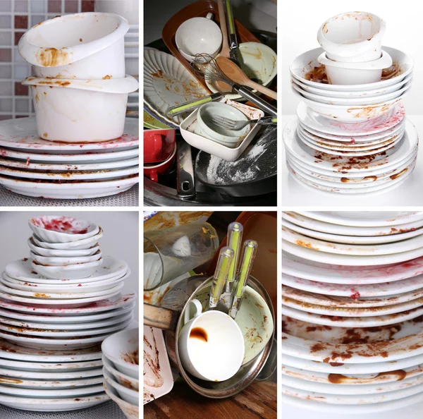 Collage of dirty dishes — Stock Photo, Image