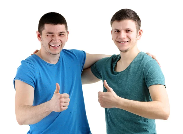 Deux beaux jeunes hommes isolés sur blanc — Photo