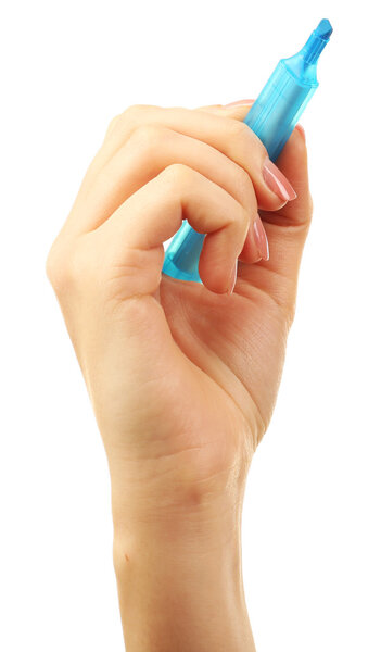 Female hand with marker isolated on white