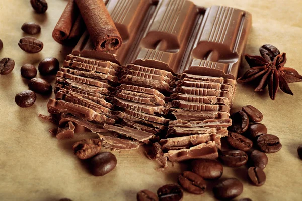 Chopped chocolate on parchment — Stock Photo, Image