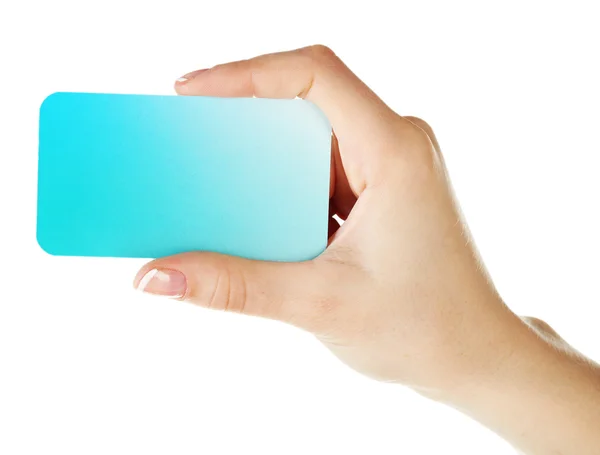 Hand som håller visitkort, isolerad på vit — Stockfoto