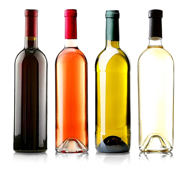 Wine bottles in row isolated on white — Stock Photo, Image