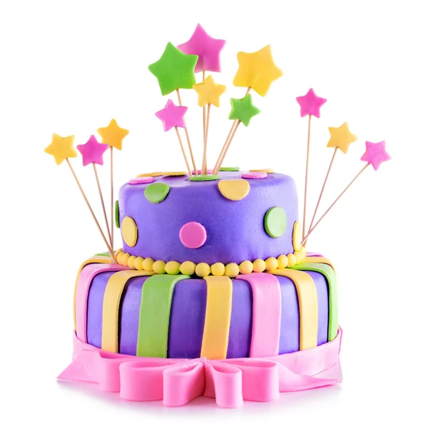 Delicious birthday cake isolated on white — Stock Photo, Image