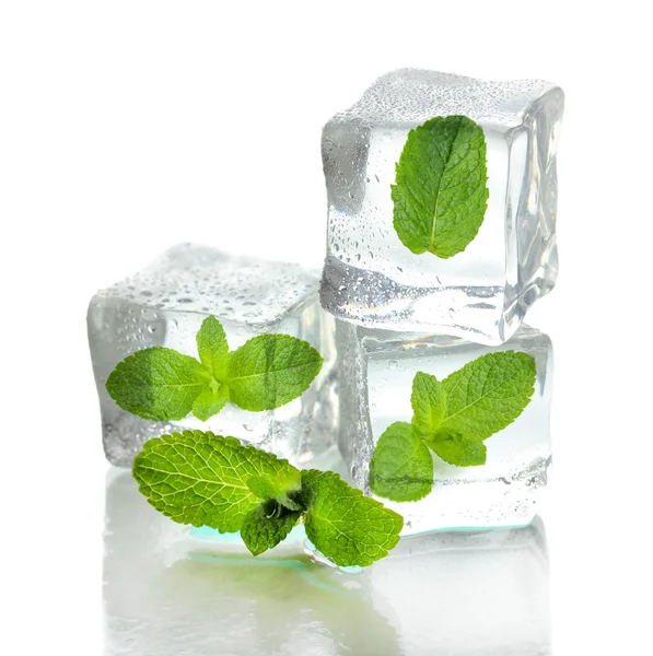 Ice cubes with mint, isolated on white — Stock Photo, Image