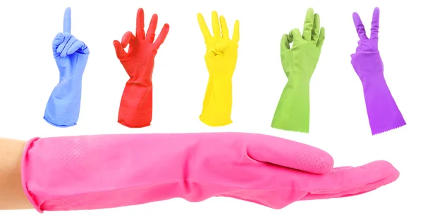 Colorful gloves gesturing numbers isolated on white — Stock Photo, Image