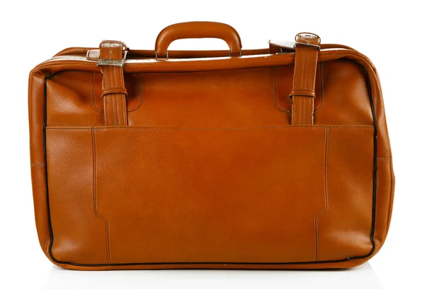 Brown suitcase on gray background — Stock Photo, Image