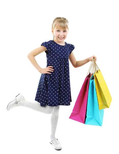 Niña con bolsas de compras — Foto de Stock