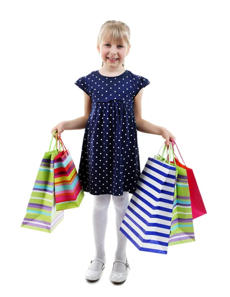 Niña con bolsas de compras — Foto de Stock