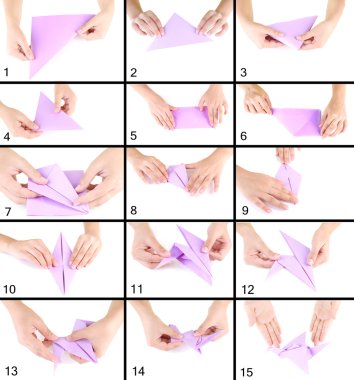 Origami kağıt vinç. Montaj talimatı