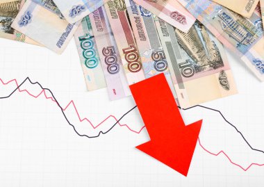 Para ve grafik belgesi üzerinde kırmızı ok kapat