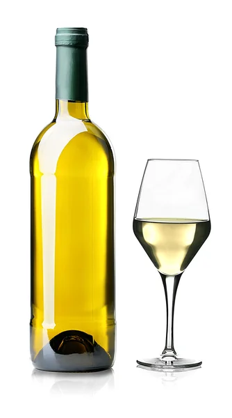 Wine glass and bottle isolated on white — Zdjęcie stockowe