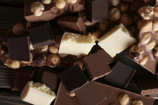 Set of chocolate with hazelnut, closeup — Stock Photo, Image