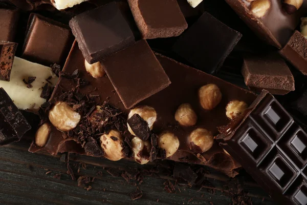 Set of chocolate with hazelnut, closeup — Stock Photo, Image