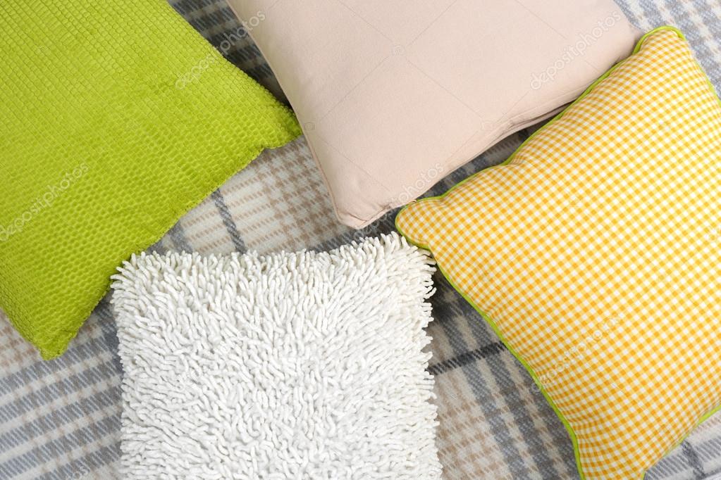 Decorative pillows on plaid