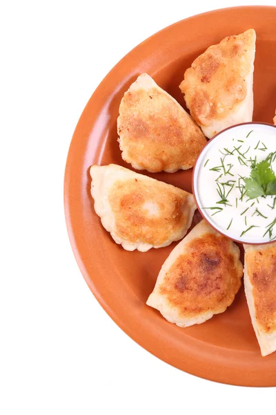 Fried dumplings with onion — Stock Photo, Image