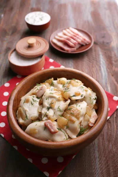 Fried dumplings with onion — Stock Photo, Image
