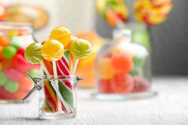 Colorful candies in jars — Stock Photo, Image