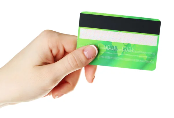 Hand houden credit card, geïsoleerd op wit — Stockfoto