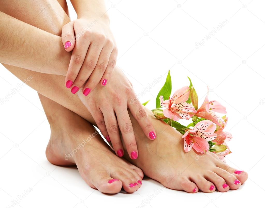 Beautiful female legs with flowers