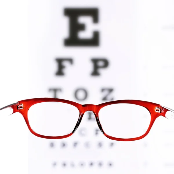 Eye glasses on eyesight test chart background — Stock Photo, Image