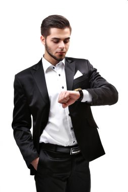 beyaz izole takım elbiseli şık adam